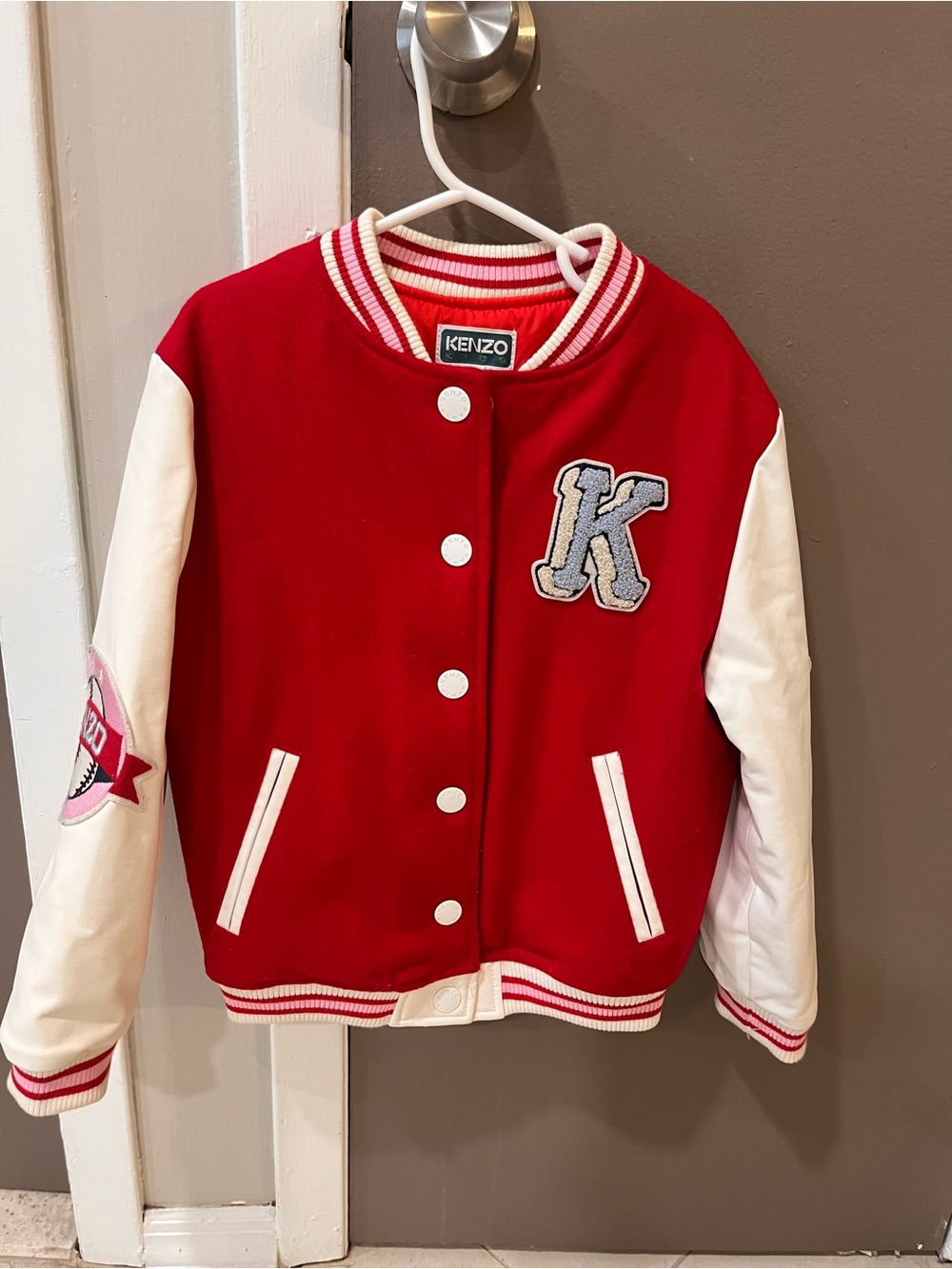 Kenzo Kids Red and White Letterman Jacket